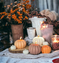 Load image into Gallery viewer, Pumpkin shaped, pumpkin spice soy wax candle 8oz
