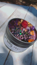 Load image into Gallery viewer, 8oz Tin Moon wind 100% hand poured soy wax intention candle " breaking of bad luck, drive away evil, divination, spiritual and psychic powers"