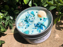 Load image into Gallery viewer, 4oz Tin Sea goddess 100% hand poured soy wax candle 🐚"Tranquility, peace, love, prosperity, brings calm"