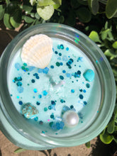 Load image into Gallery viewer, 8oz Glass Sea goddess ✨100% hand poured soy wax candle🐚"Tranquility, peace, love, prosperity, brings calm"