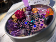 Load image into Gallery viewer, 4oz Tin Moon wind 100% hand poured soy wax intention candle " breaking of bad luck, drive away evil, divination, spiritual and psychic powers"