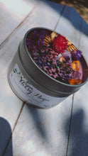 Load image into Gallery viewer, 4oz Tin Moon wind 100% hand poured soy wax intention candle " breaking of bad luck, drive away evil, divination, spiritual and psychic powers"