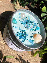 Load image into Gallery viewer, 4oz Tin Sea goddess 100% hand poured soy wax candle 🐚"Tranquility, peace, love, prosperity, brings calm"