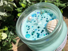 Load image into Gallery viewer, 8oz Glass Sea goddess ✨100% hand poured soy wax candle🐚"Tranquility, peace, love, prosperity, brings calm"
