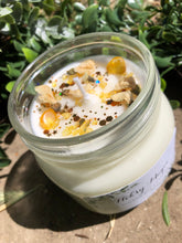 Load image into Gallery viewer, 8oz Glass Vanilla sun -100% hand poured soy wax intention candle" Brings clarity, abundance, wealth"