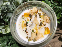 Load image into Gallery viewer, 8oz Glass Vanilla sun -100% hand poured soy wax intention candle" Brings clarity, abundance, wealth"