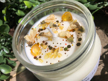 Load image into Gallery viewer, 8oz Glass Vanilla sun -100% hand poured soy wax intention candle" Brings clarity, abundance, wealth"