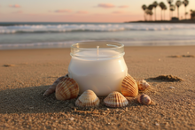 Load image into Gallery viewer, “The beach” 8oz glass hand poured soy wax candle
