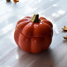 Load image into Gallery viewer, Pumpkin spice scented candle includes ceramic pumpkin keep sake
